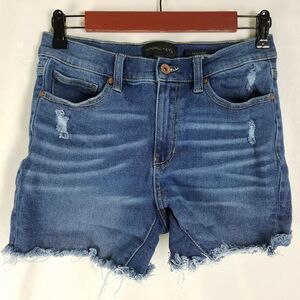 Kendall + Kylie Denim Bu Shorts Womens 28 Blue‎ Mid Rise Distressed Medium Wash